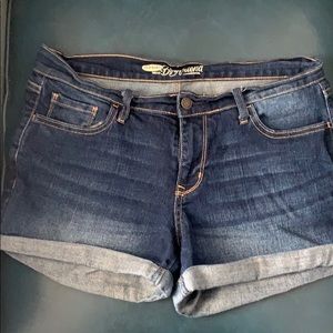 Denim boyfriend shorts.